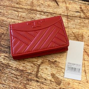 New TORY BURCH Alexa Poppy Foldable Leather Wallet T Logo
